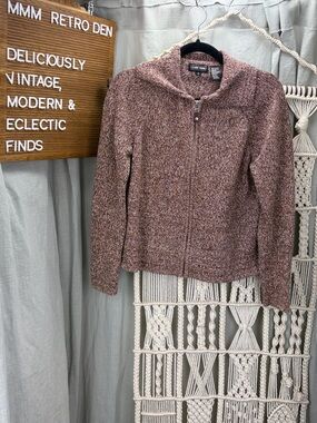 Jeanne Pierre Marled Zip-Front Cardigan | Small | Cotton